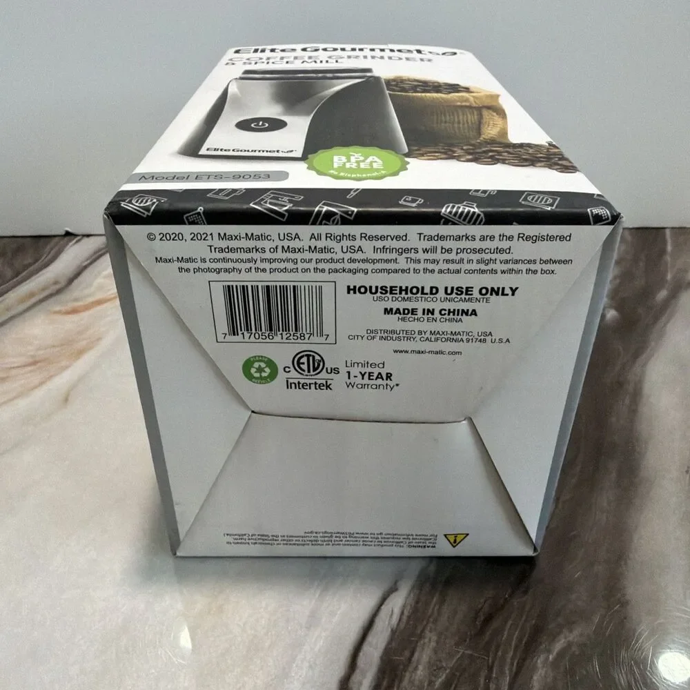 Elite Gourmet Coffee Grinder & Spice Mill ETS-9053 Stainless Steel Blades NEW - Picture 5 of 6